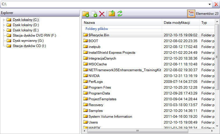 Windows Explorer - Kontrolka, którą można zaimplementować w aplikacji jako eksplorator plików i folderów.
