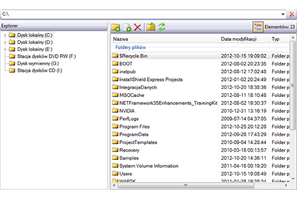 Windows Explorer - Kontrolka, którą można zaimplementować w aplikacji jako eksplorator plików i folderów.