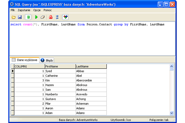 SQL Query - Aplikacja do pracy z obiektami baz danych na poziomie wykonywanych zapytań.